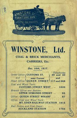 Winstone Ltd: 1917 "Coal & Brick Merchants price list"