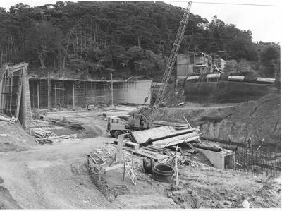 Fletcher Construction Co Ltd - small projects: 1971 Four of the concrete anchors used to hold the hillside; 1971; Photograph