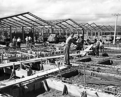 Fletcher Construction Co Ltd - small projects: 1961 Nelson Cotton Mill - early stage of construction of foundations (6 items); 1961; Photograph
